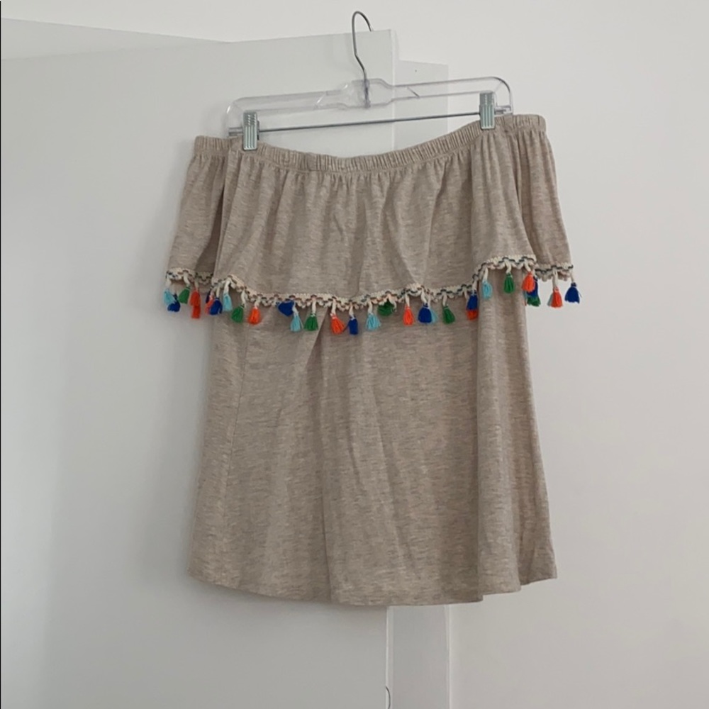 Pebble and Stone Tassel Off the Shoulder Top